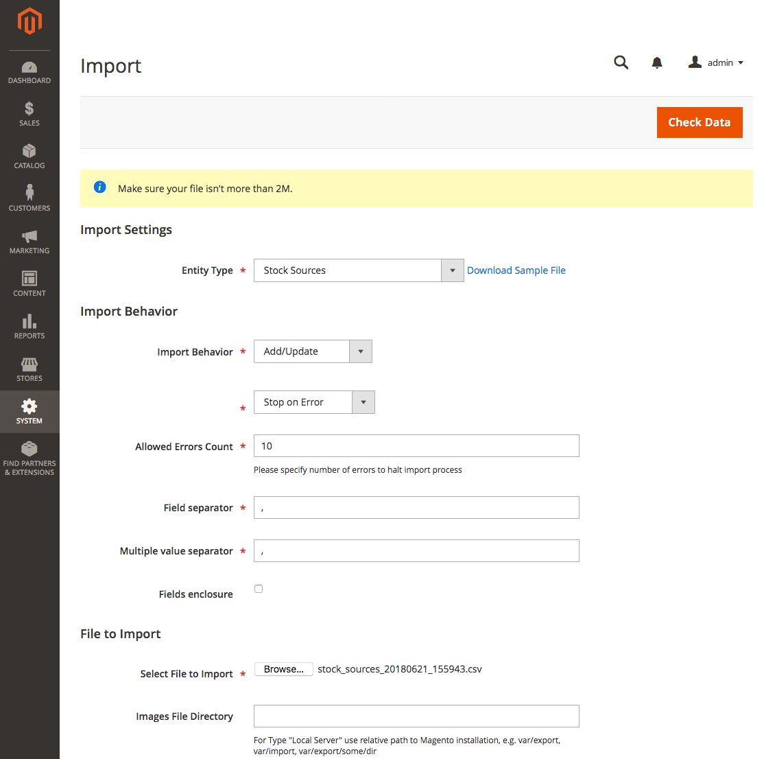 Import File in Magento Store